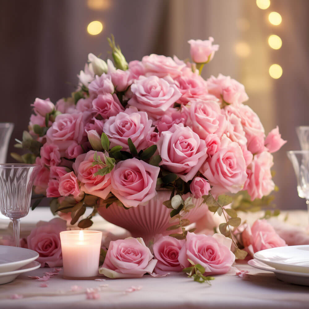 (BDx10) Romantic Light Pink Roses Table Centerpiece For Delivery to New_Hampshire