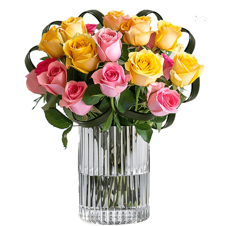 (BDx10) Romantic Yellow and Pink Roses Table Centerpiece