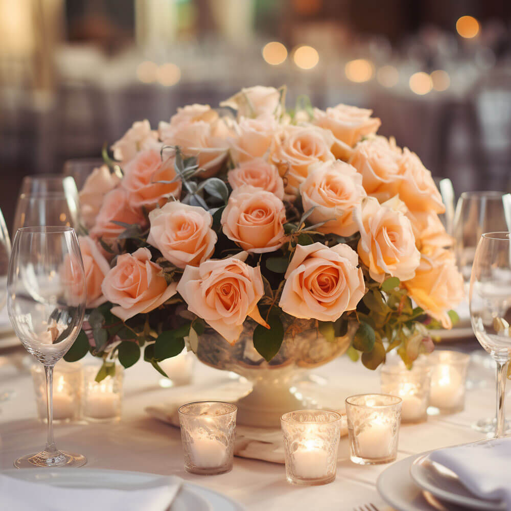 (BDx10) Romantic Peach Roses Table Centerpiece For Delivery to Grand_Forks, North_Dakota